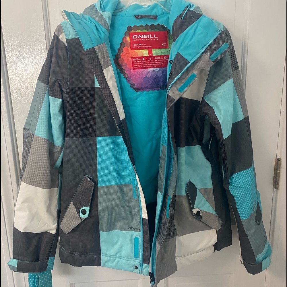 O’NEILL escape series women’s ski and snowboard jacket blue/grey/white plaid